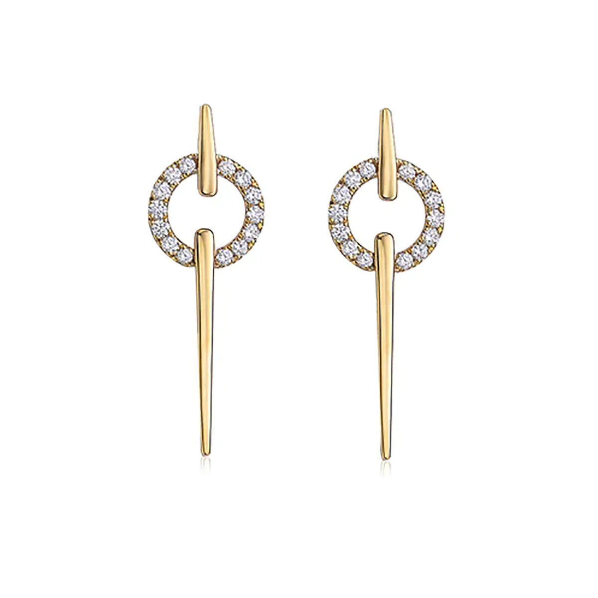 Gold and Diamond Circle Spear Earrings