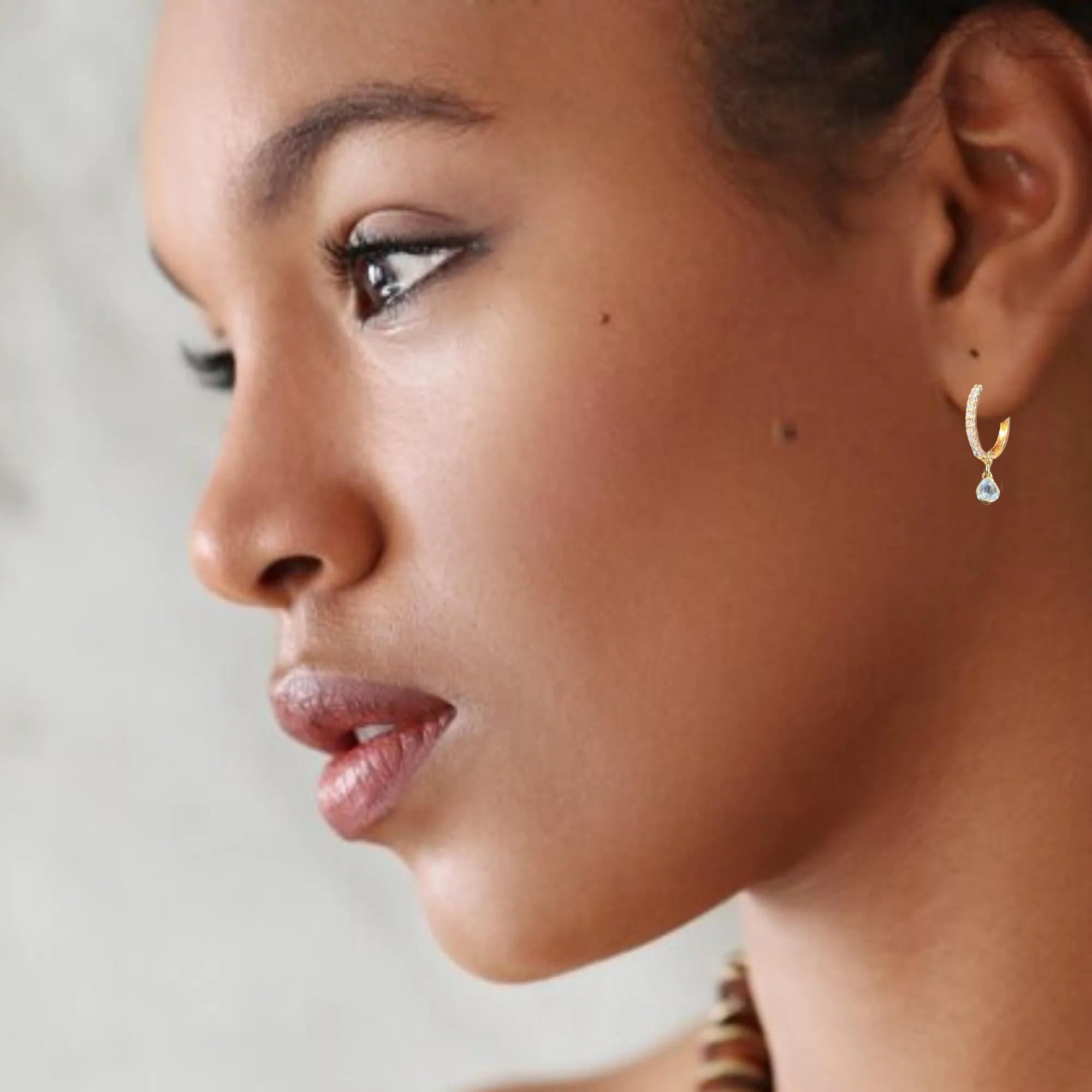Gold CZ Teardrop Hoop earrings, 18mm Hoop Drop