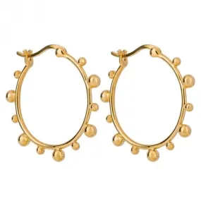 Gold Pated Hoop Earrings With Balls E6248