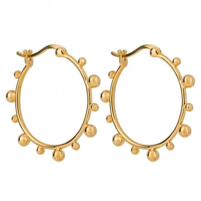 Gold Pated Hoop Earrings With Balls E6248