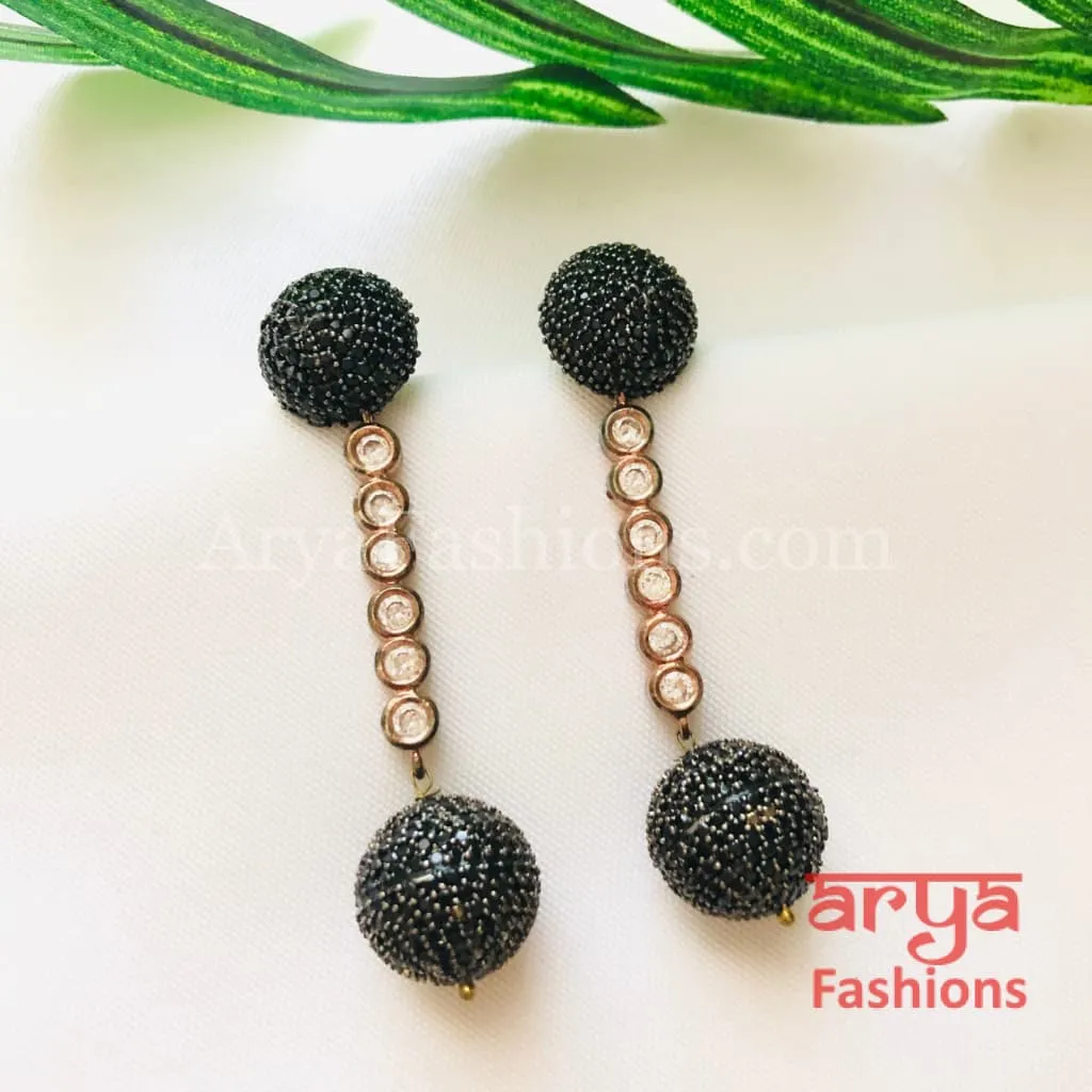 Gray Copper Cubic Zirconia Fusion Ethnic Earrings