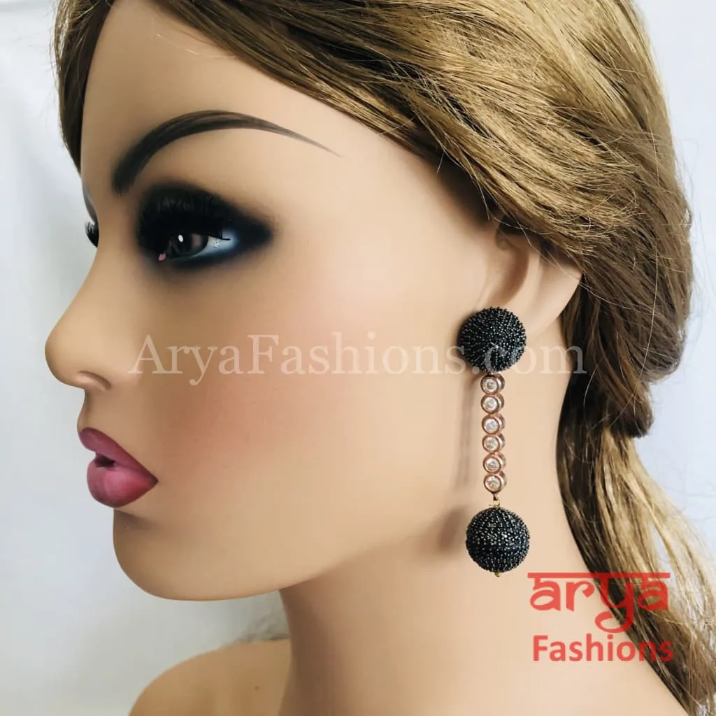 Gray Copper Cubic Zirconia Fusion Ethnic Earrings