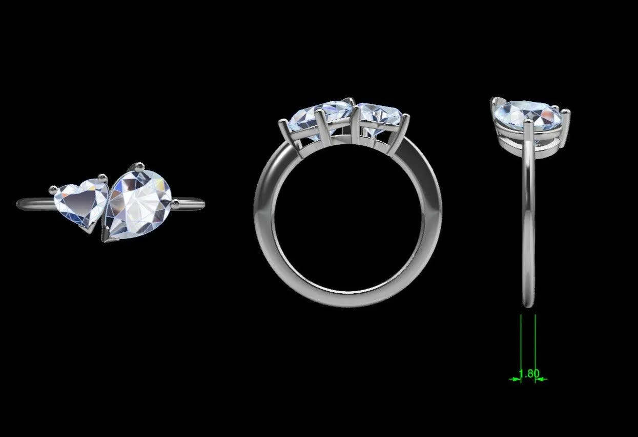 Heart and Pear Cut Diamond Ring 14K Gold
