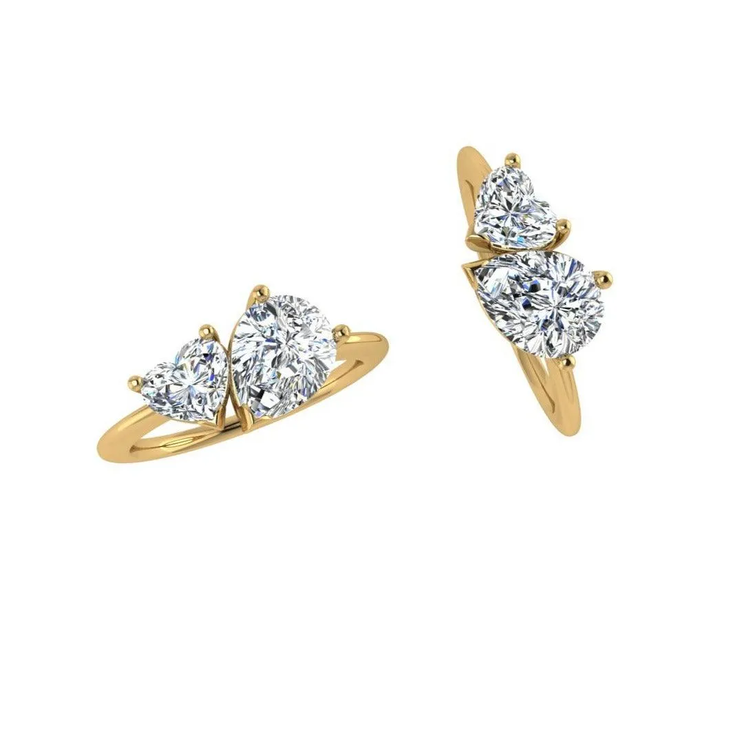 Heart and Pear Cut Diamond Ring 14K Gold