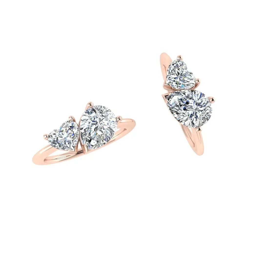 Heart and Pear Cut Diamond Ring 14K Gold