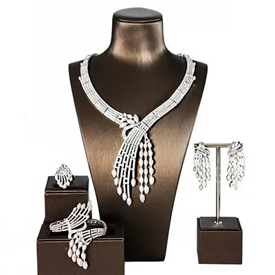 LAN PALACE ne'w  original desig copper alloy 5A cubic zirconia  jewellery set  earrings necklace ring bracelet