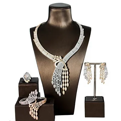 LAN PALACE ne'w  original desig copper alloy 5A cubic zirconia  jewellery set  earrings necklace ring bracelet