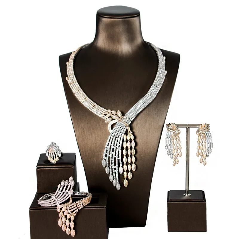 LAN PALACE ne'w  original desig copper alloy 5A cubic zirconia  jewellery set  earrings necklace ring bracelet
