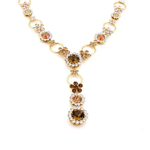 LUX Topaz Swarovski Rhinestone Circle Floral Necklace Earrings Set