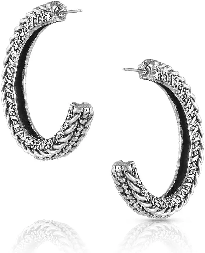 Montana Silversmiths Western Inspired Post Back Hoop Earrings (Roped In Hoop)