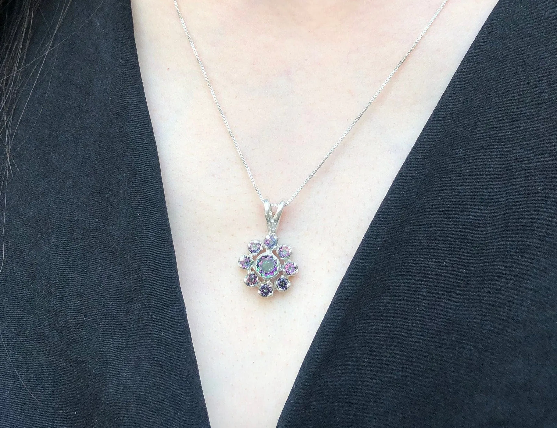 Mystic Topaz Pendant - Vintage Flower Necklace - Purple Statement Necklace