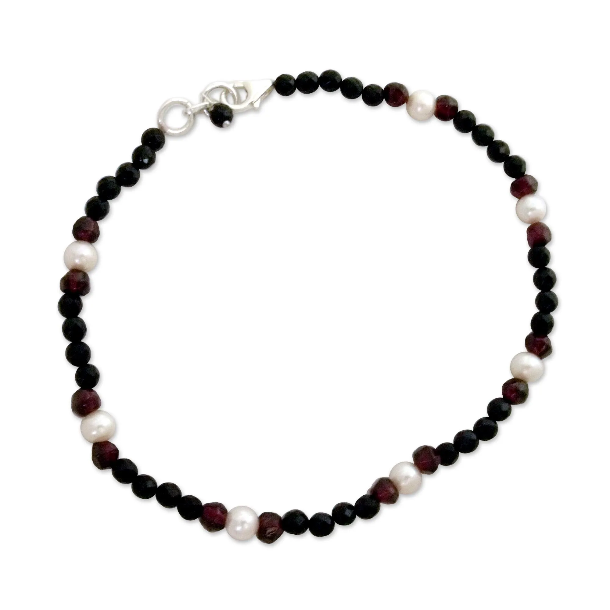 Onyx and Garnet Beaded Anklet - Treasured Friendship | NOVICA