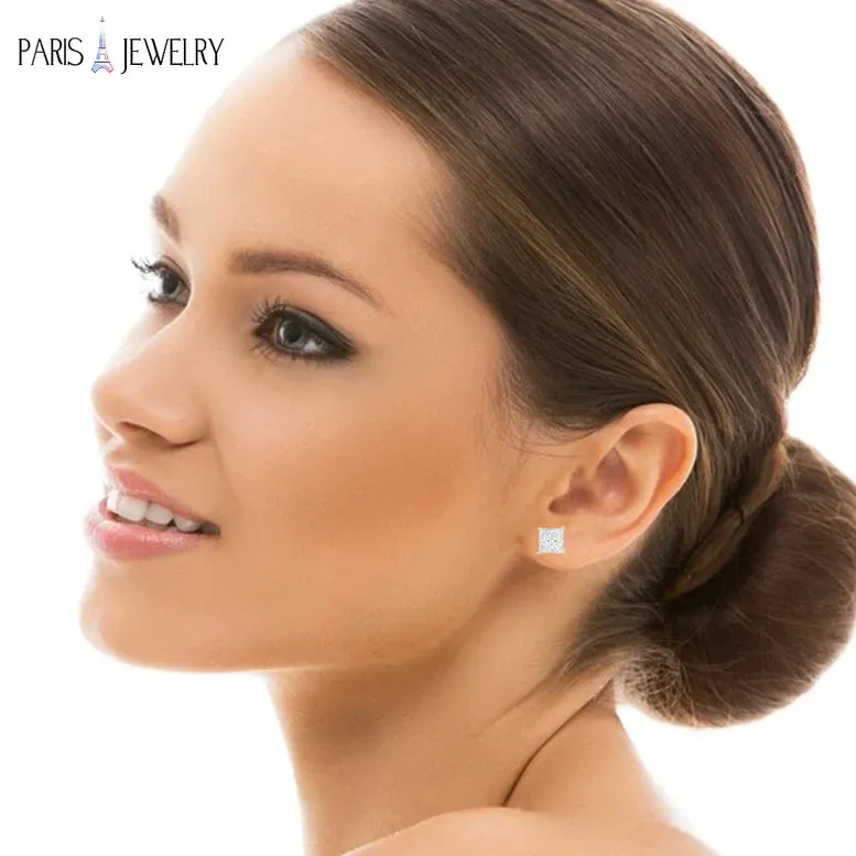 Paris Jewelry 14K Yellow Gold 1/4 Carat Princess Created Diamond Solitaire Stud Earrings