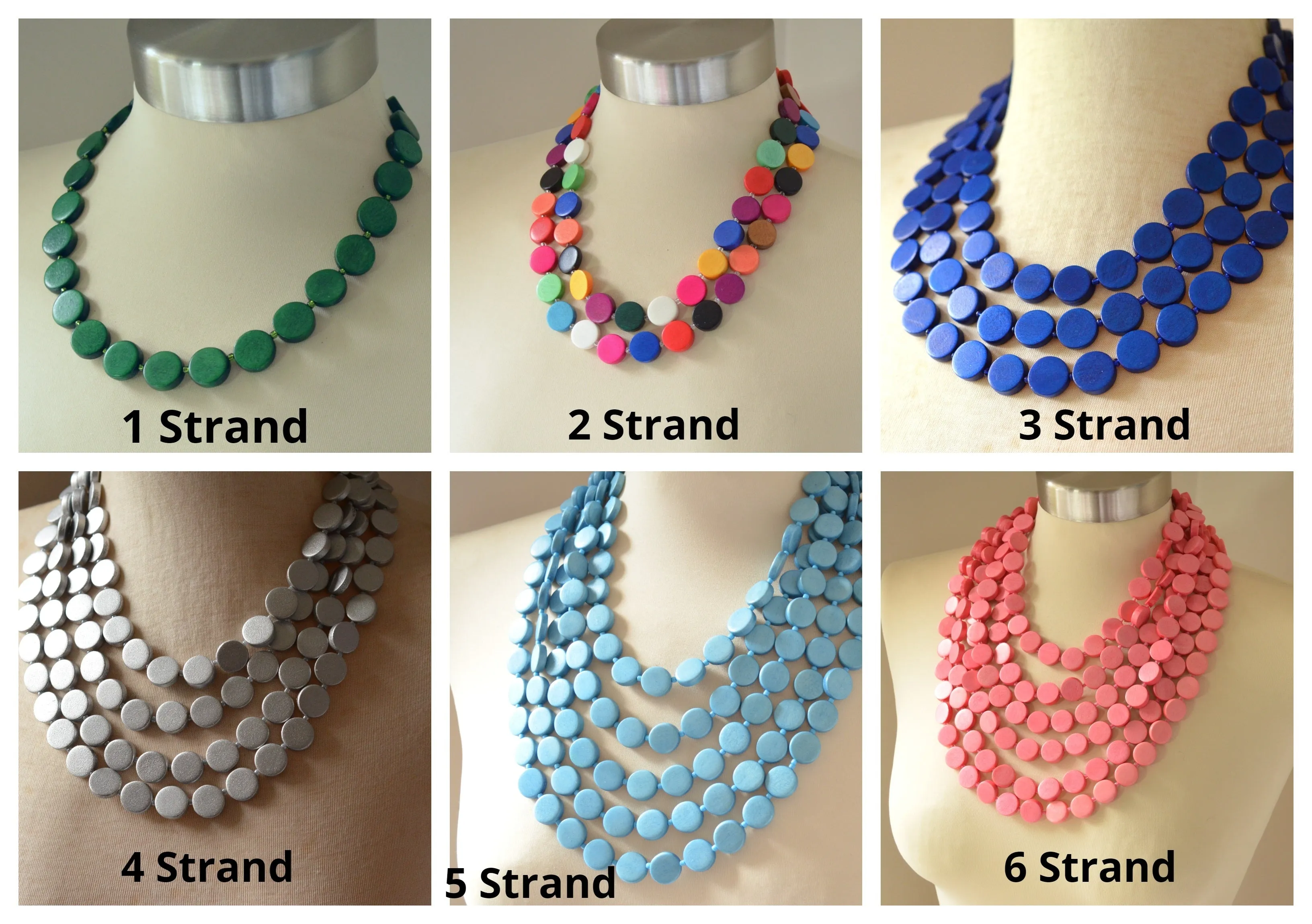 Pastel Multi Color Beaded Wood Multi Strand Chunky Statement Necklace - Charlotte