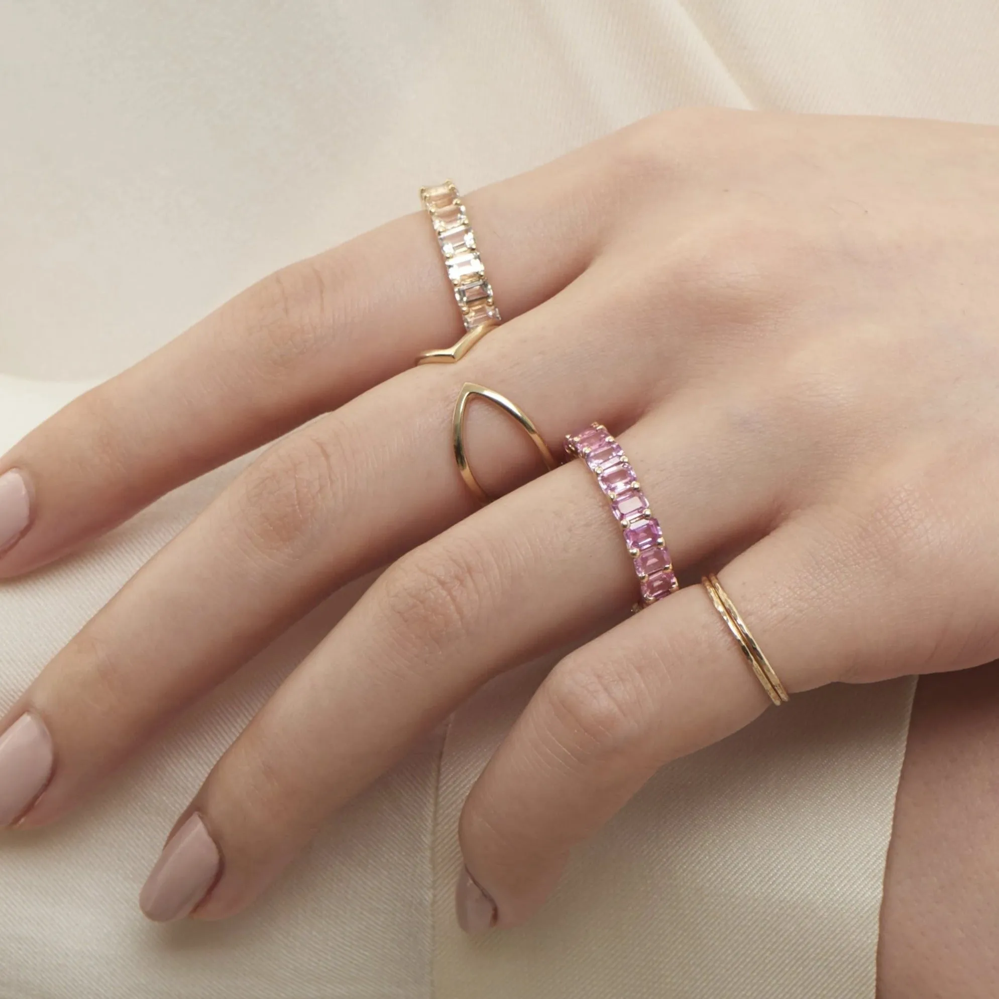 Petite Emerald Cut Pink Sapphire Ring
