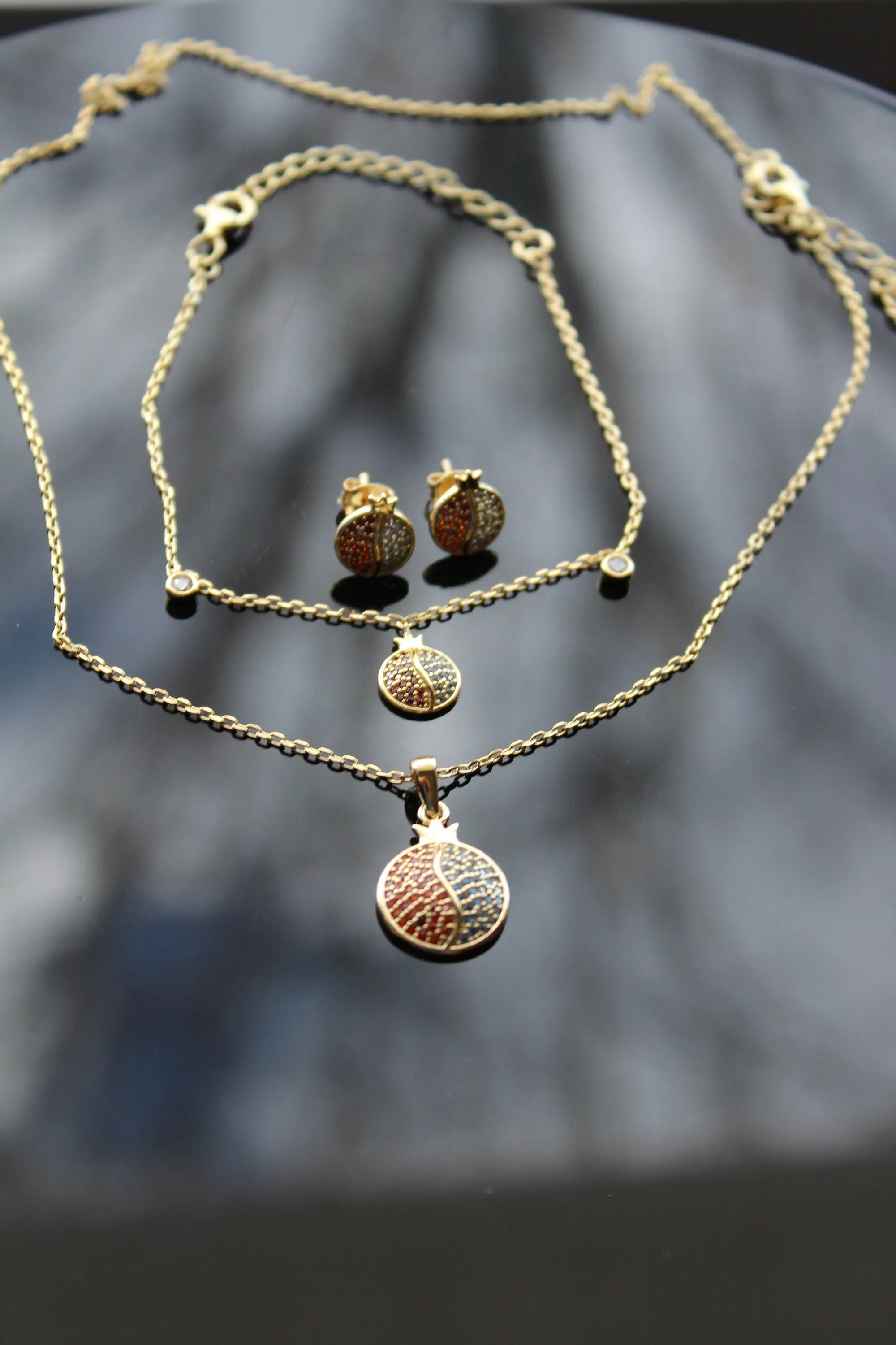 Pomegranate Sterling silver 14K gold plated high quality jewelry set