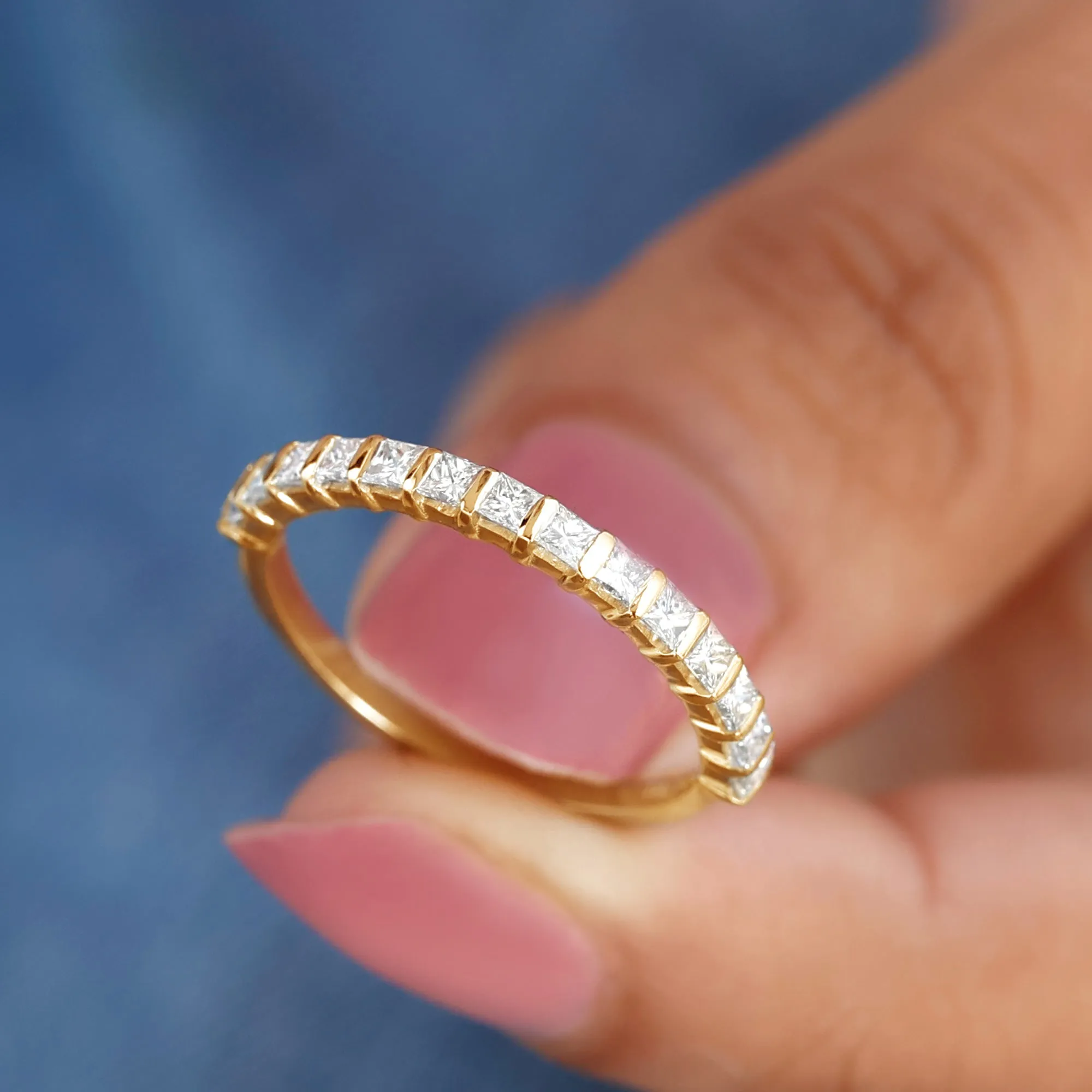 Princess Cut Diamond Half Eternity Anniversary Band Ring