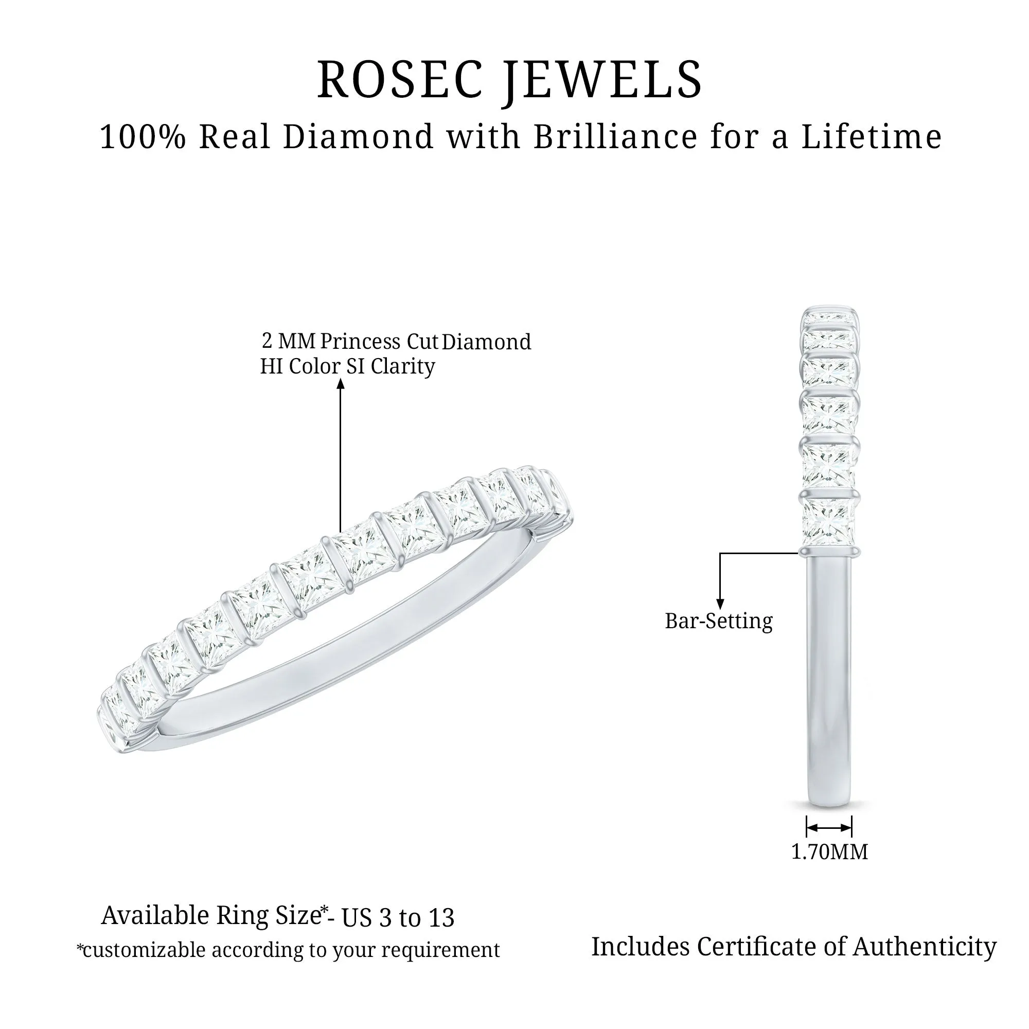 Princess Cut Diamond Half Eternity Anniversary Band Ring