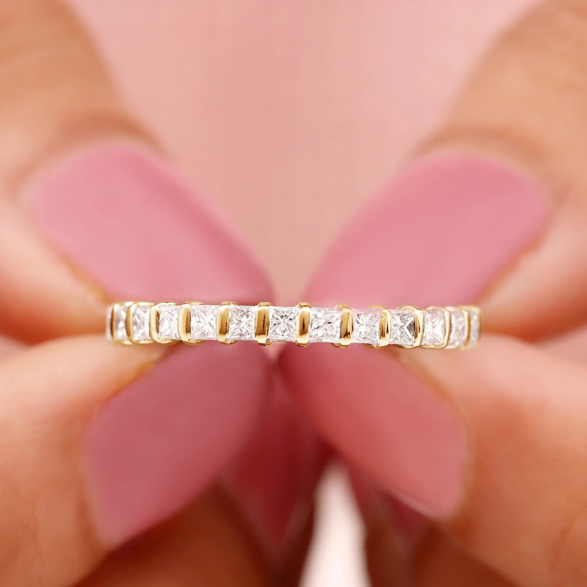 Princess Cut Diamond Half Eternity Anniversary Band Ring