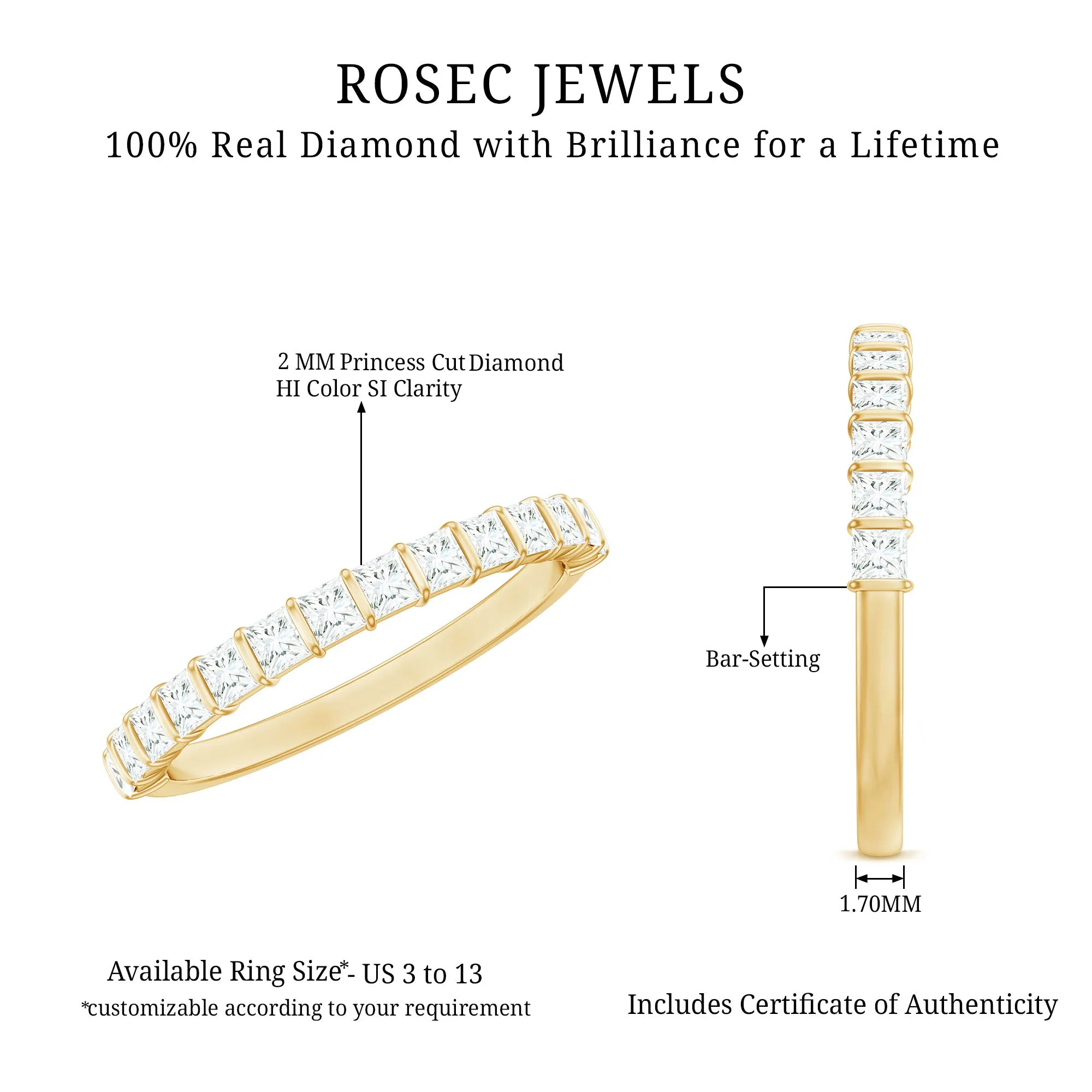Princess Cut Diamond Half Eternity Anniversary Band Ring
