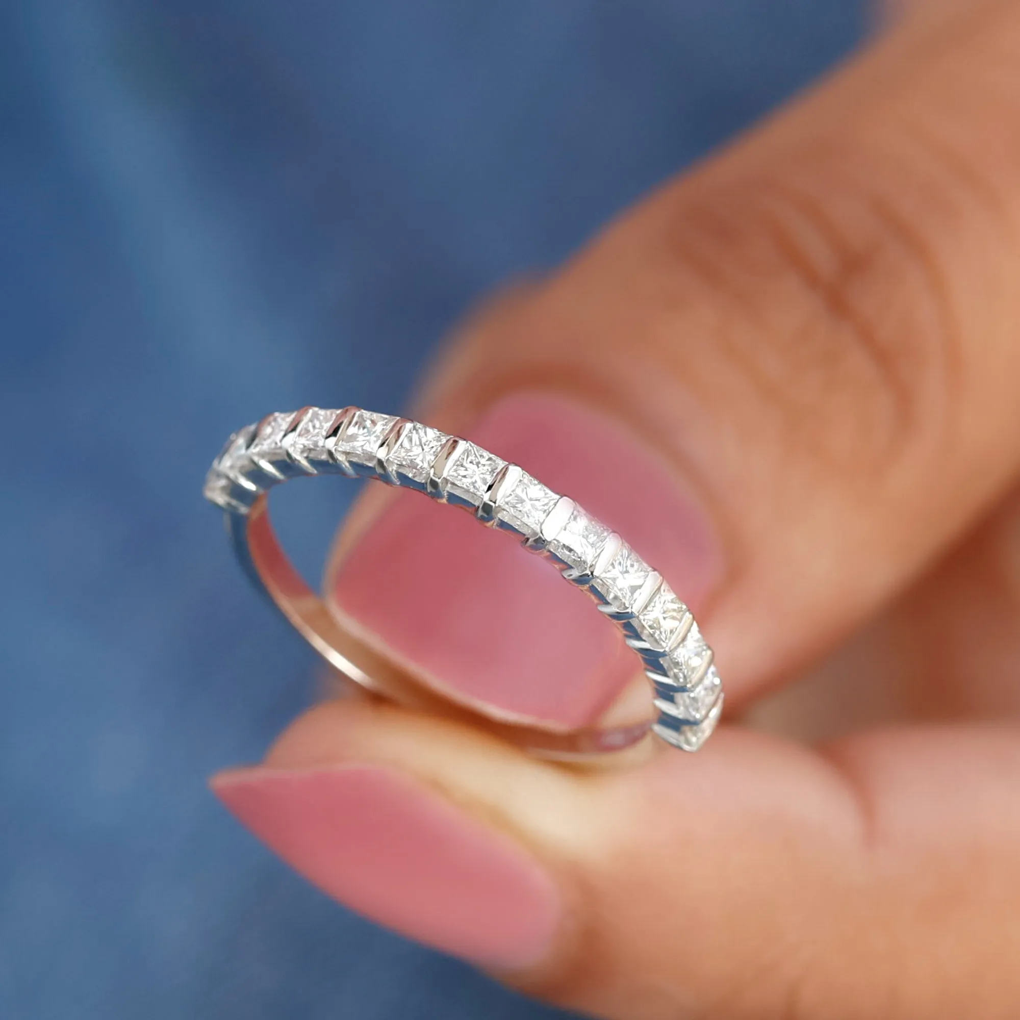 Princess Cut Diamond Half Eternity Anniversary Band Ring