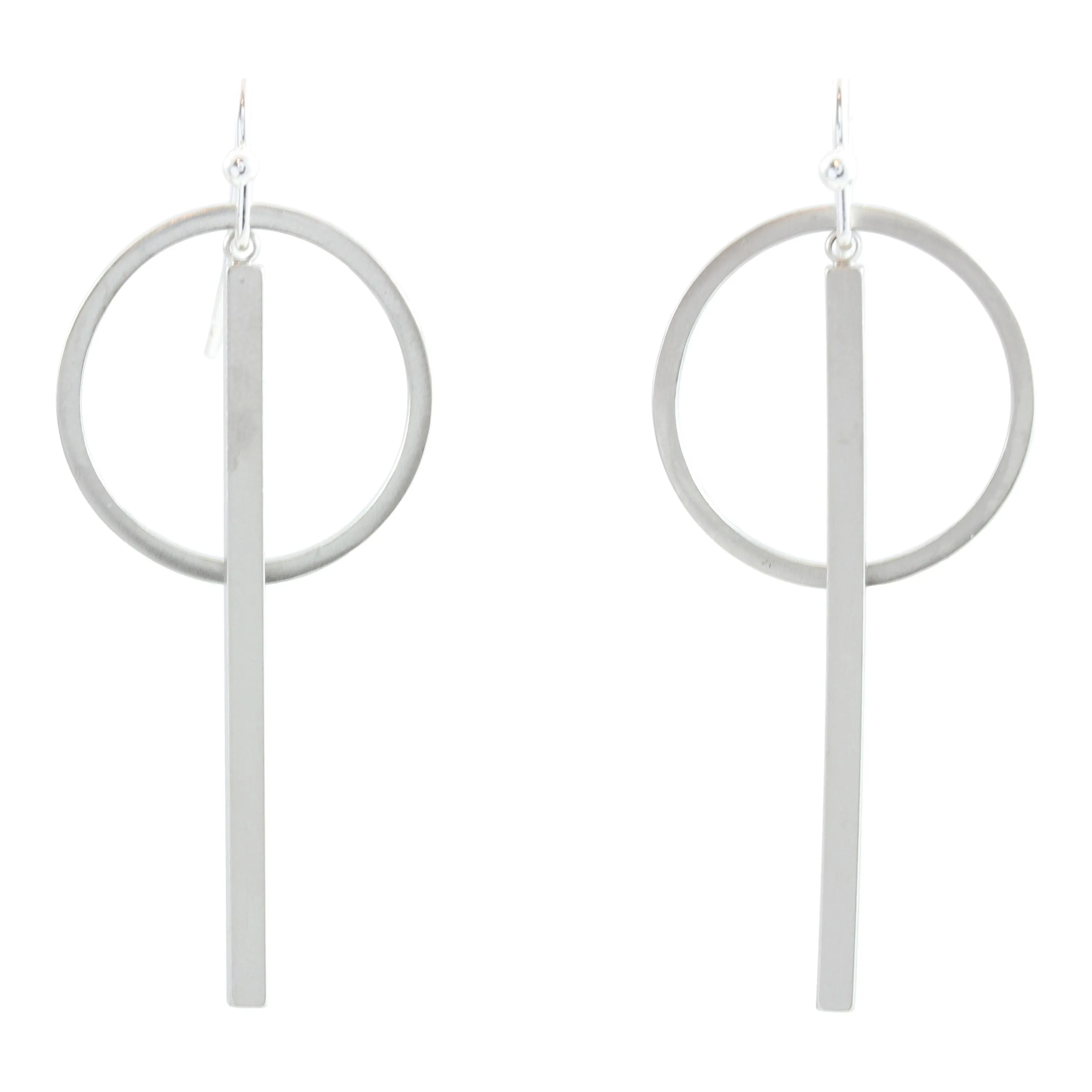 "Le Contour" Matte Silver Circle and Bar Drop Earrings
