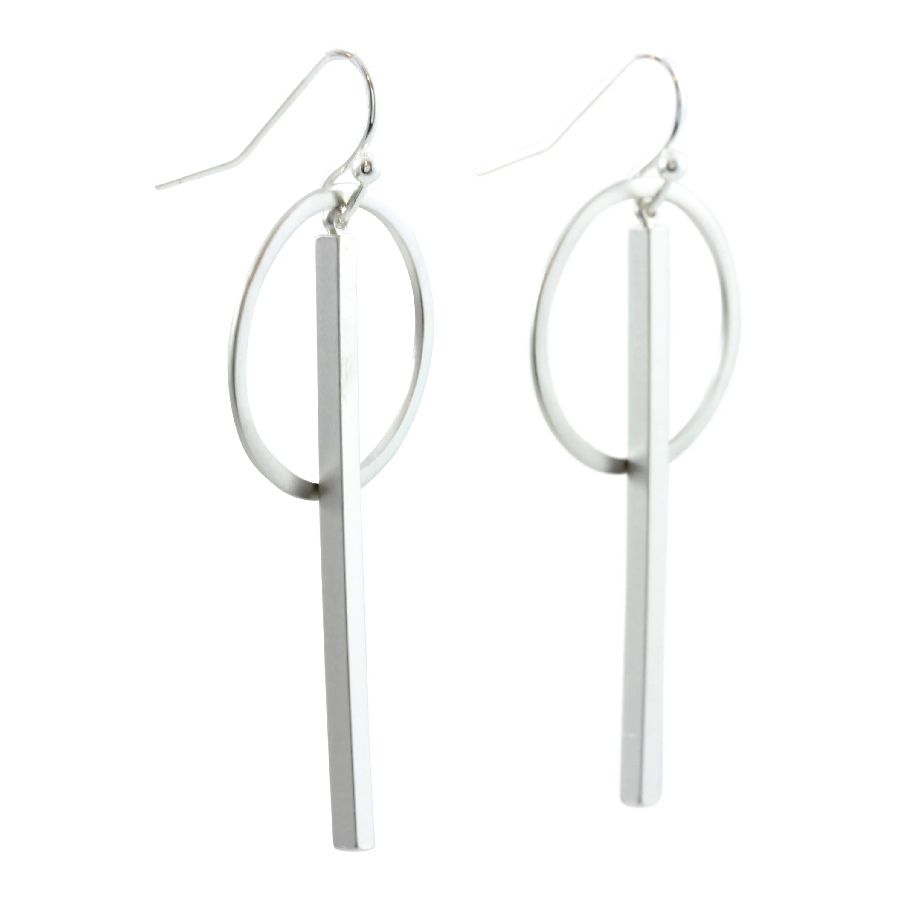"Le Contour" Matte Silver Circle and Bar Drop Earrings