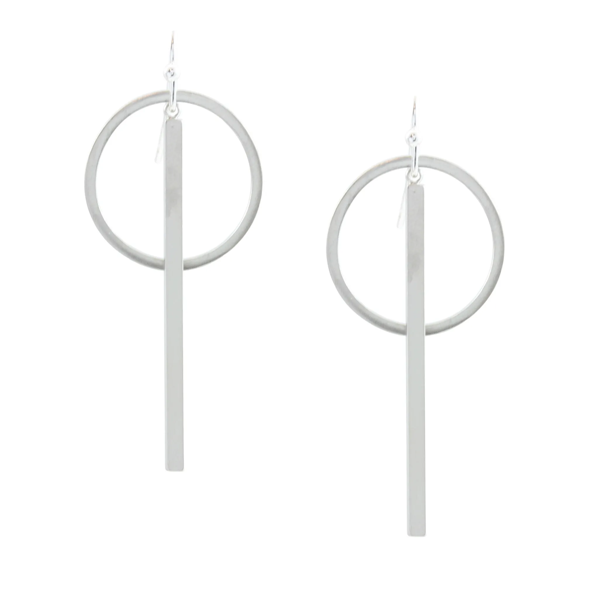 "Le Contour" Matte Silver Circle and Bar Drop Earrings