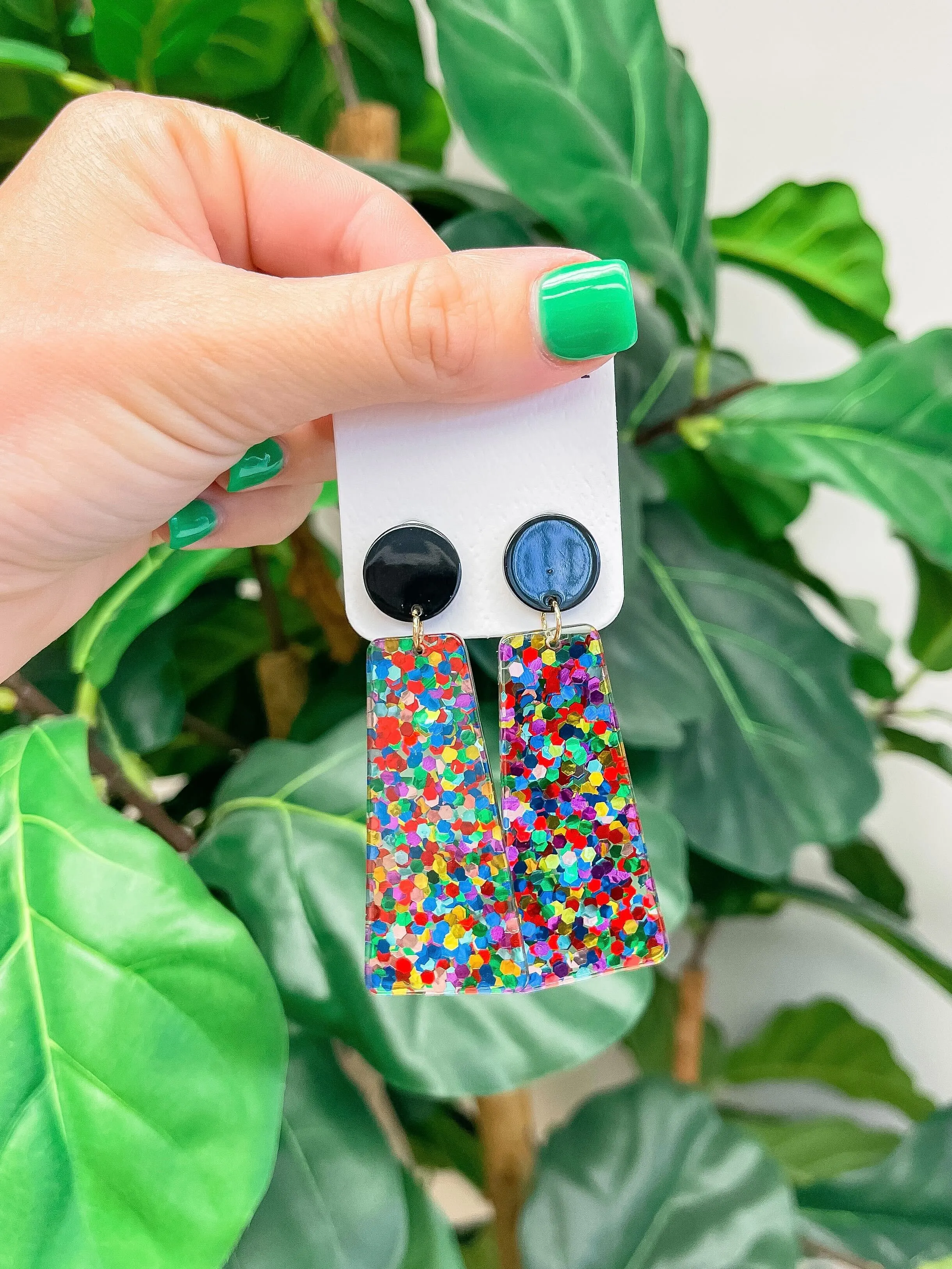 Rainbow Confetti Geometric Dangle Earrings