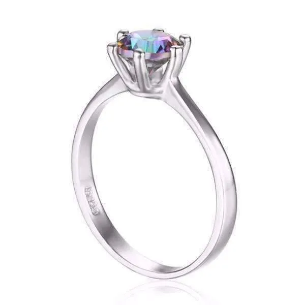 Rainbow Fire Genuine Mystic Topaz Round Cut 1.4CT IOBI Precious Gems Solitaire Ring