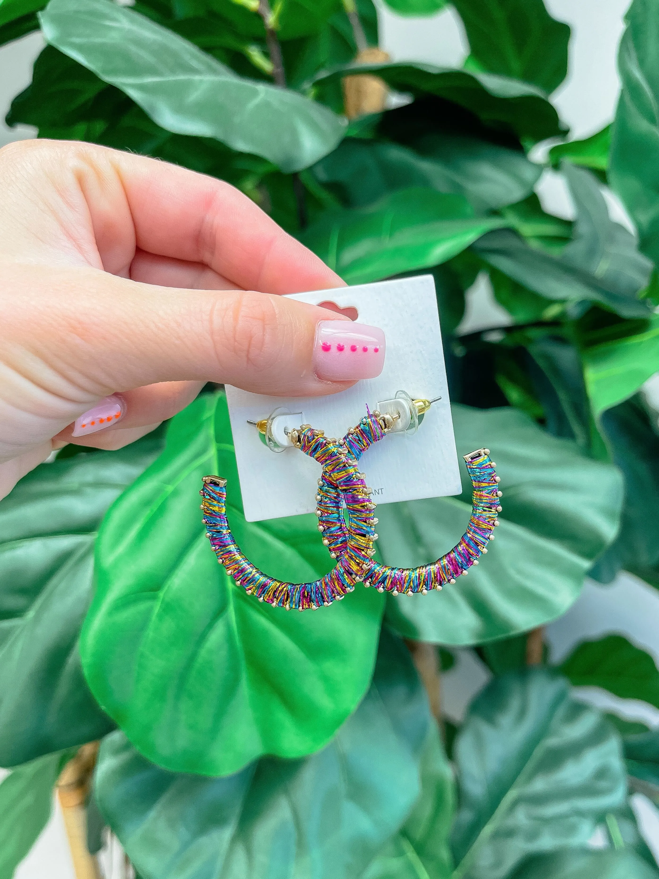 Rainbow Tinsel Hoop Earrings