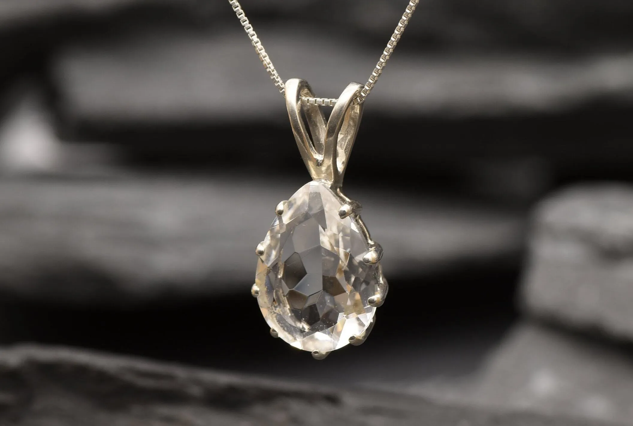 Real Topaz Pendant - Large Teardrop Necklace - Clear Statement Necklace