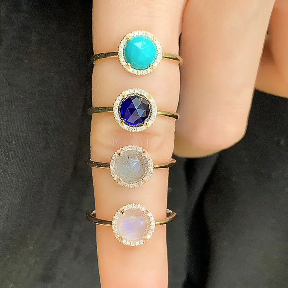 Rosie 6.0mm Rainbow Moonstone and Diamond Ring