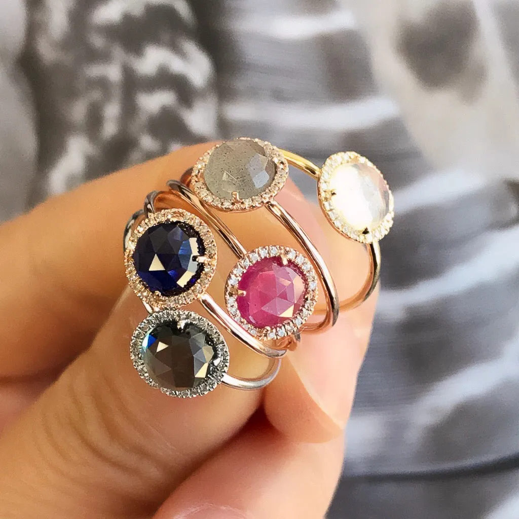 Rosie 6.0mm Rainbow Moonstone and Diamond Ring