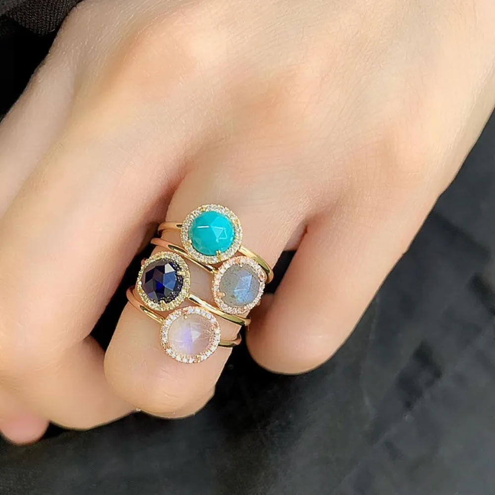 Rosie 6.0mm Rainbow Moonstone and Diamond Ring