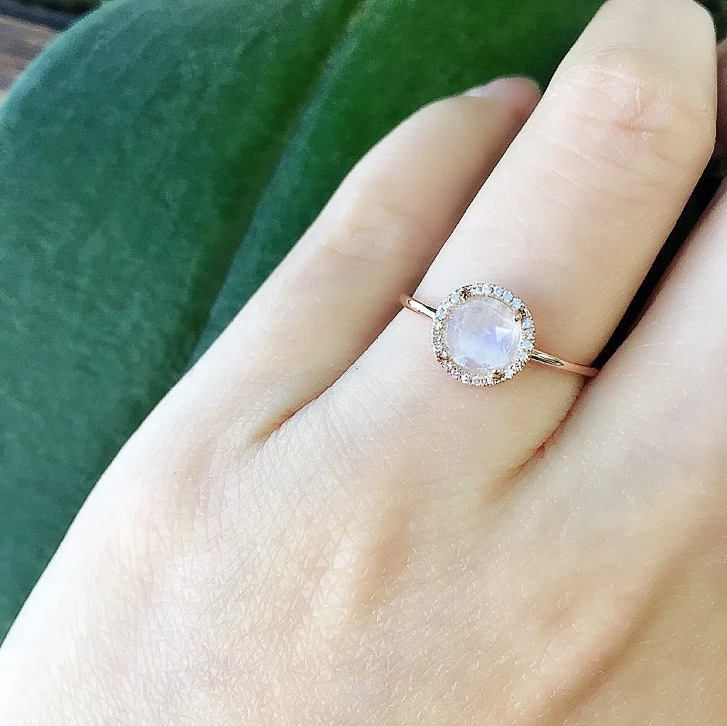 Rosie 6.0mm Rainbow Moonstone and Diamond Ring