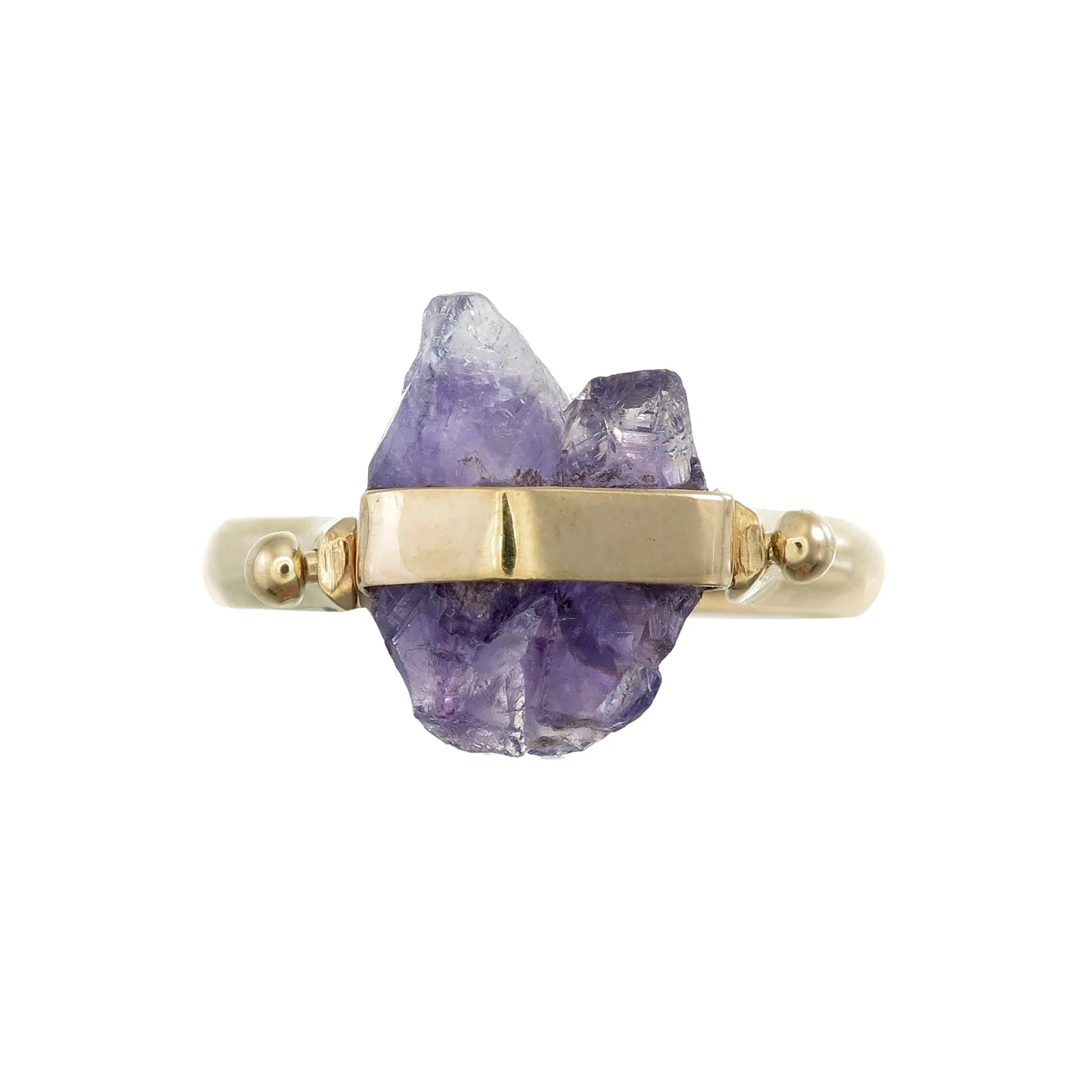 ROUGH AMETHYST SWIVEL RING - GOLD