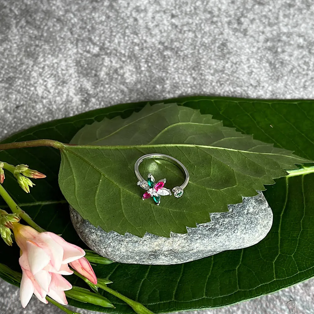 Ruby Emerald Flower Toe Ring (single)