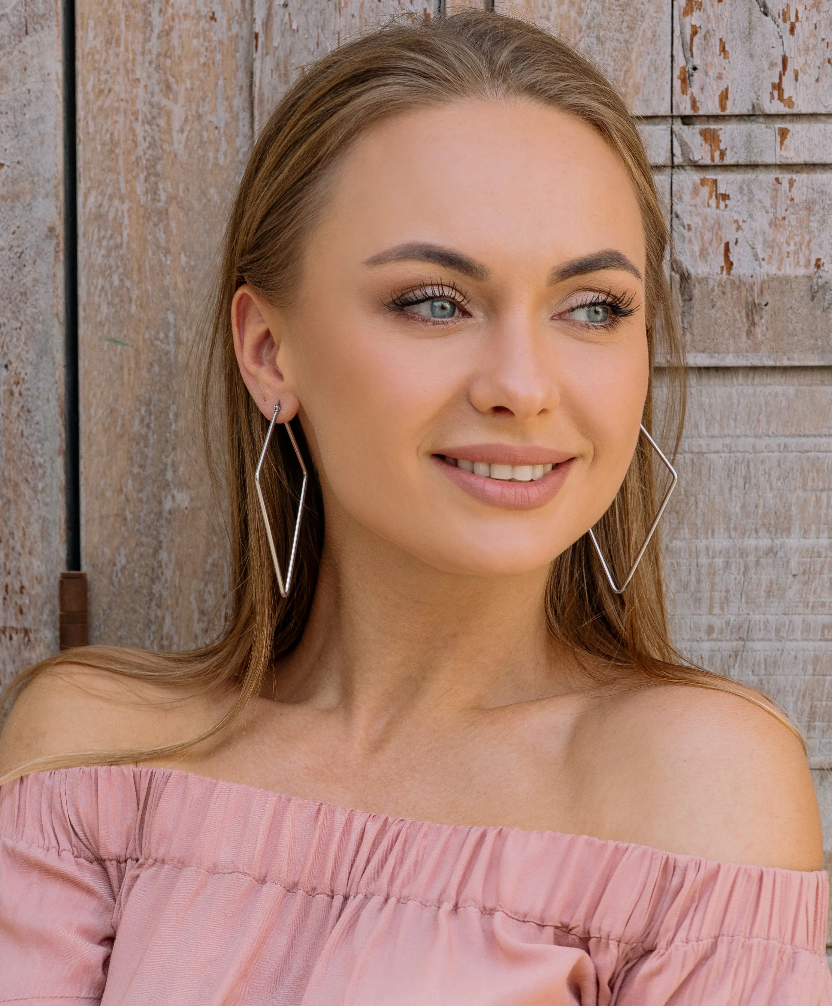 Silver Rhombus Oversized Hoop Earrings