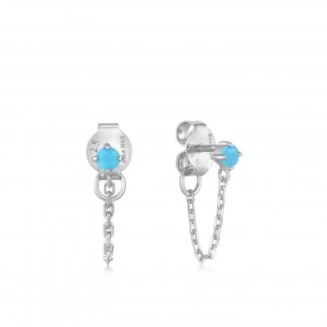 Silver Turquoise Chain Drop Stud Earrings E033-03H