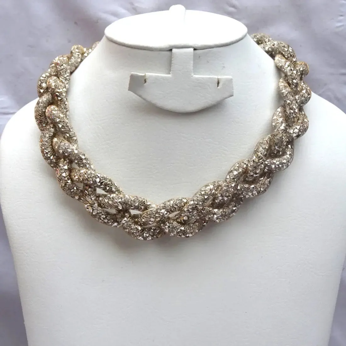Statement Gold Braided Crystal Swarovski Element Stardust Necklace Choker Magnetic closure