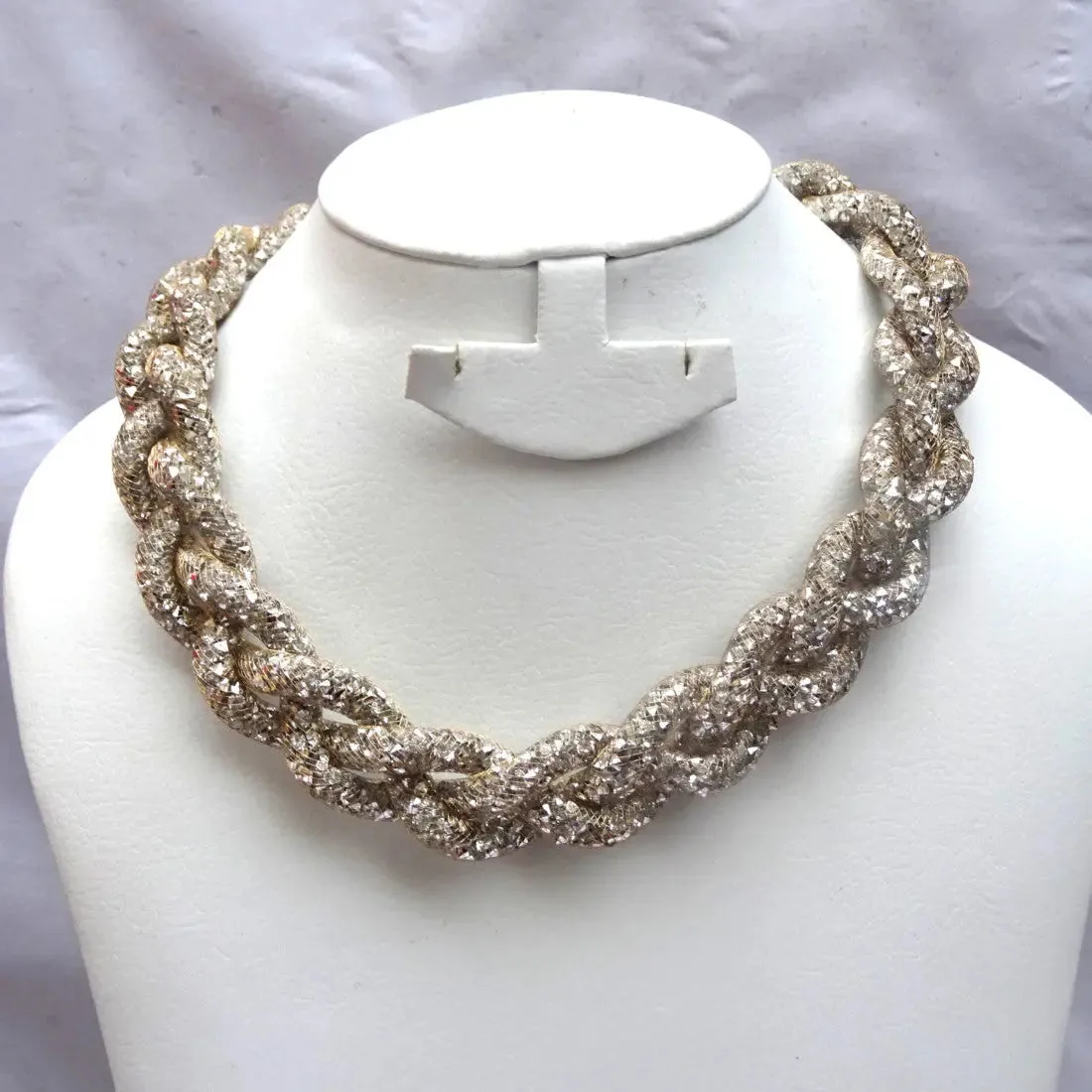 Statement Gold Braided Crystal Swarovski Element Stardust Necklace Choker Magnetic closure