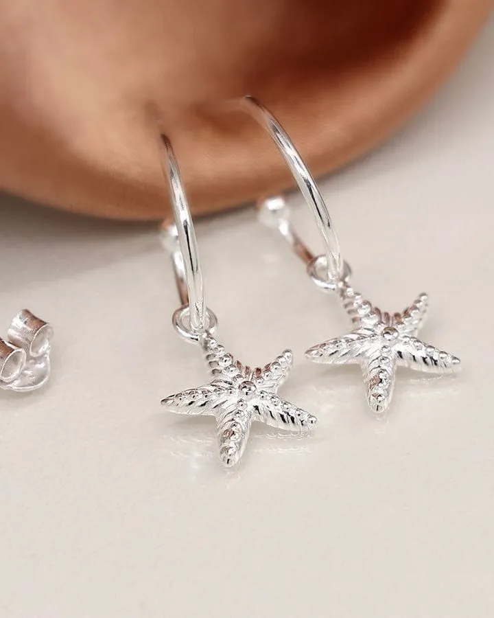 Sterling Silver Starfish Hoop Earrings