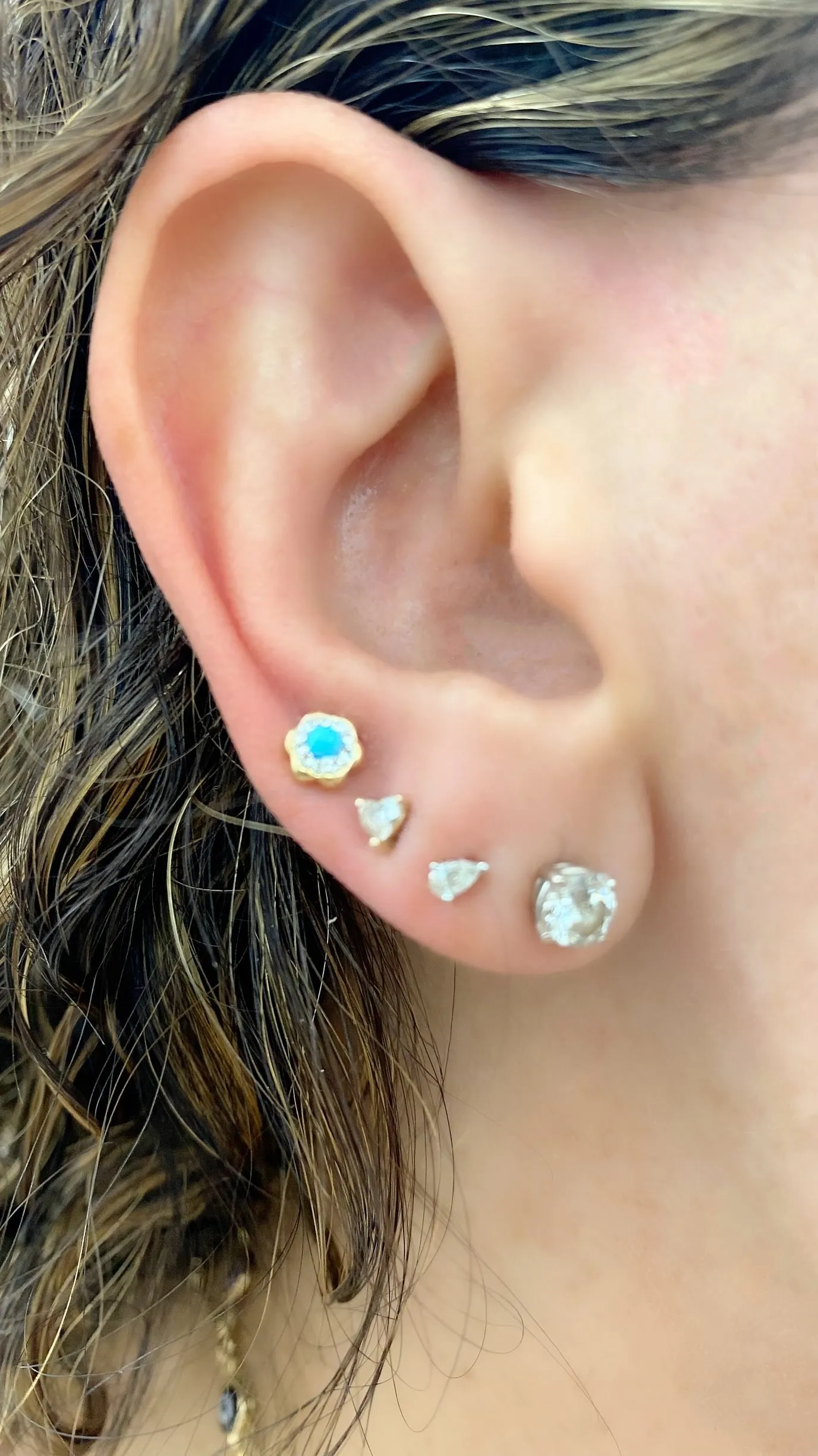 Turquoise and CZ's Flower Studs
