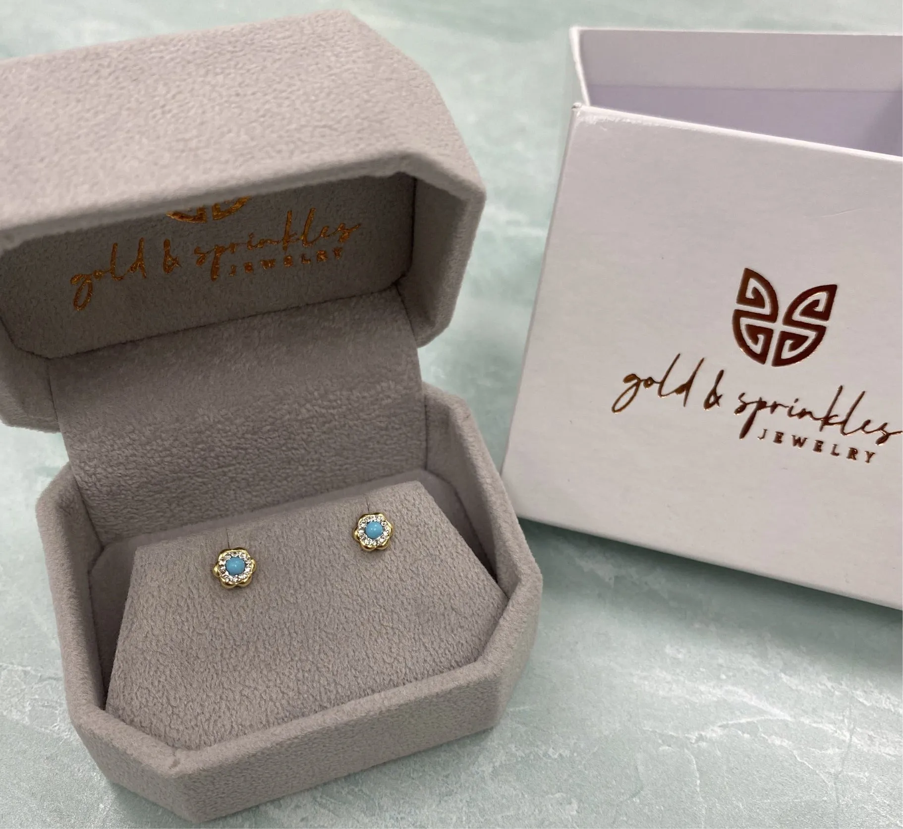 Turquoise and CZ's Flower Studs