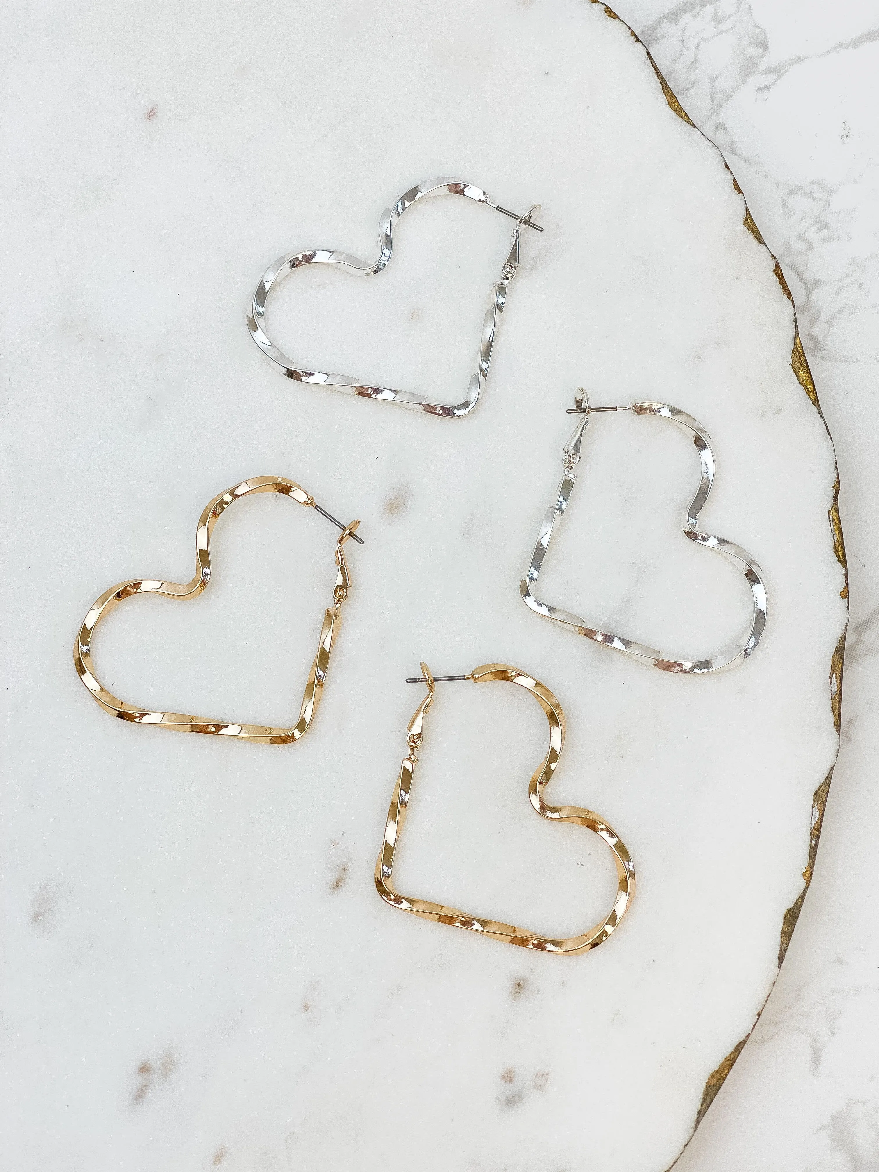 Twisted Heart Hoop Earrings - Gold