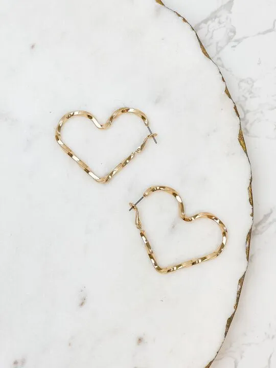 Twisted Heart Hoop Earrings - Gold