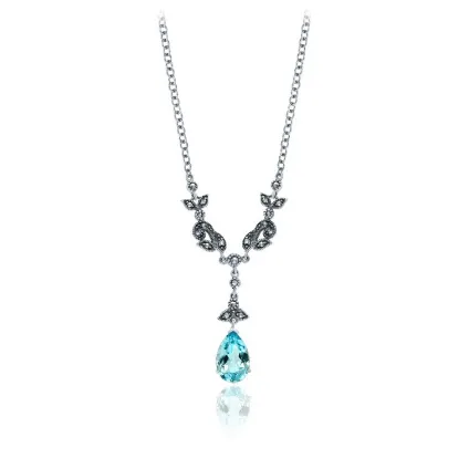 Vintage Pear Gemstone and Marcasite Leaves Drop Necklace