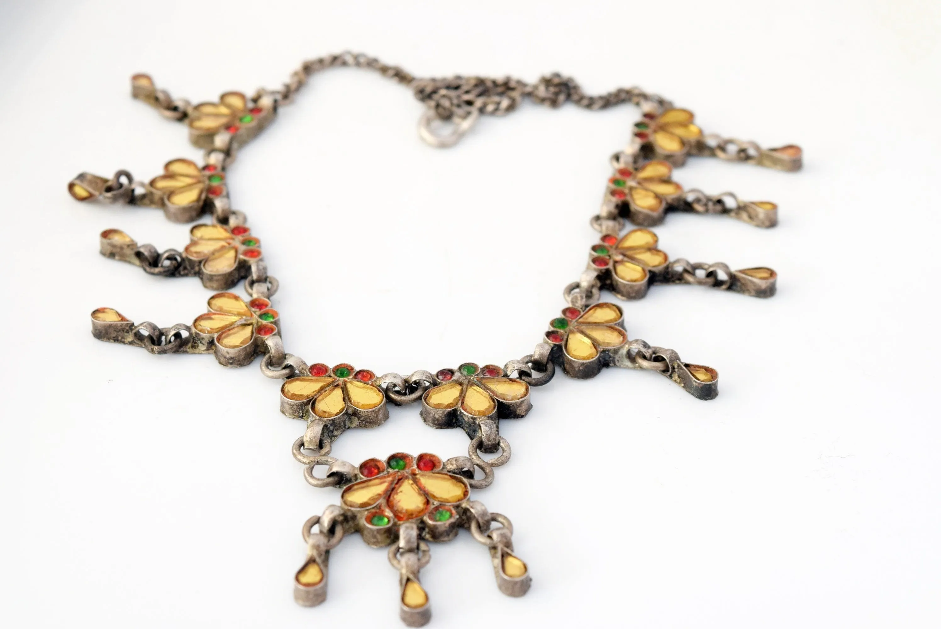 Vintage Silver Kundan Indian Choker Necklace