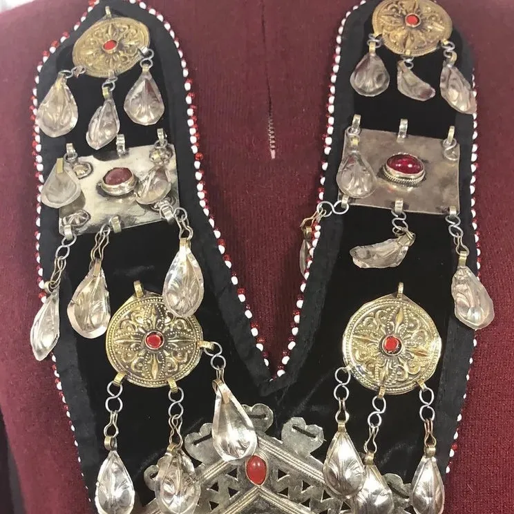 Vintage Turkmen Necklace With Tassels and Glass Stones
